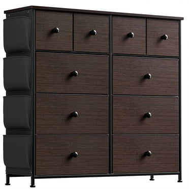 GUNAITO 10 Drawer Dresser Chest of Drawers with Side Pockets Fabric Dressers for Bedroom for Adults,Brown