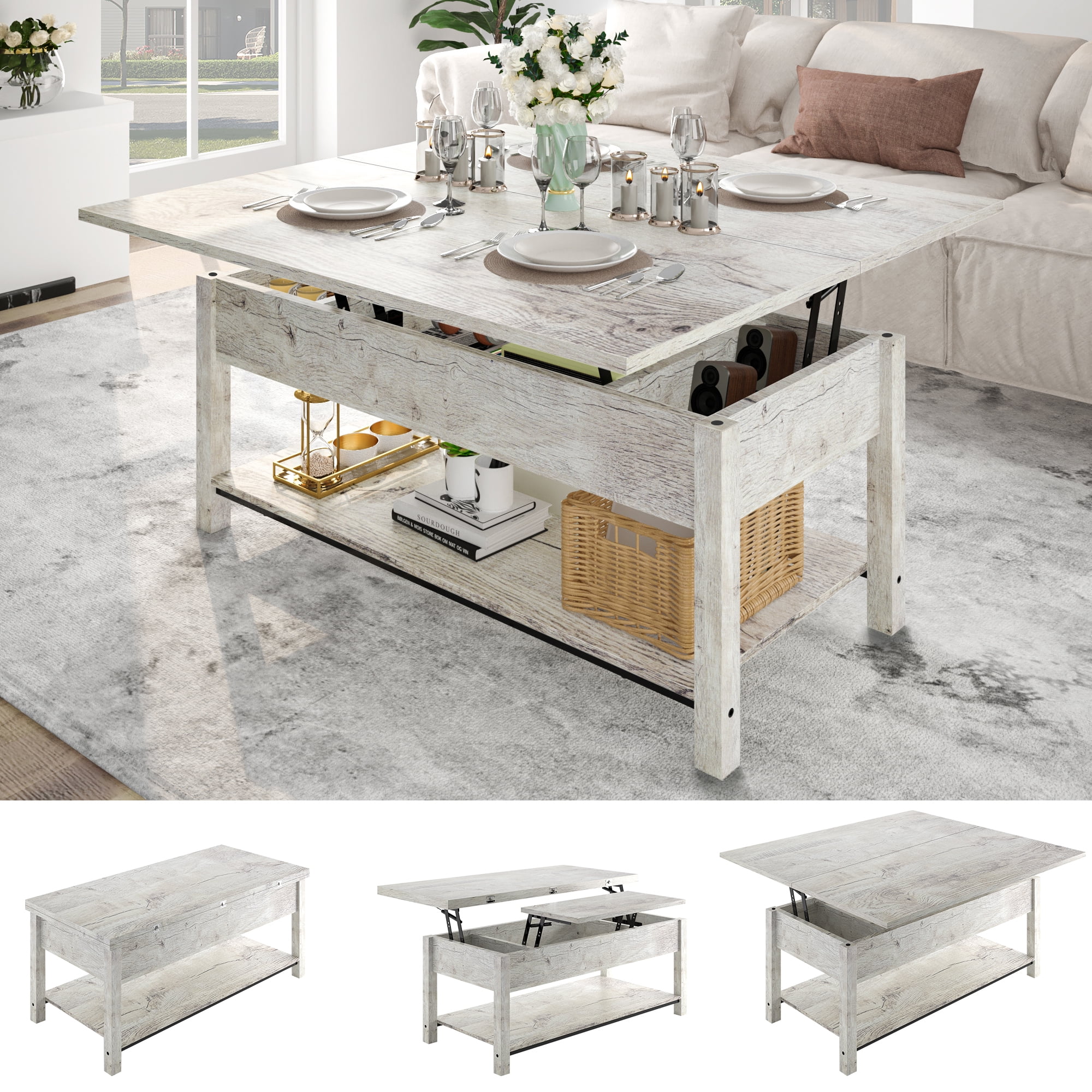 GUNAITO 41.73"Lift Top Coffee Table 4 in 1 Multi-Function Convertible Coffee Table with Storage Modern Coffee Table Converts to Dining Table for Living Room Grey - image 1 of 8
