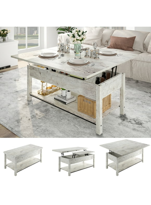 GUNAITO 41.73"Lift Top Coffee Table 4 in 1 Multi-Function Convertible Coffee Table with Storage Modern Coffee Table Converts to Dining Table for Living Room Grey