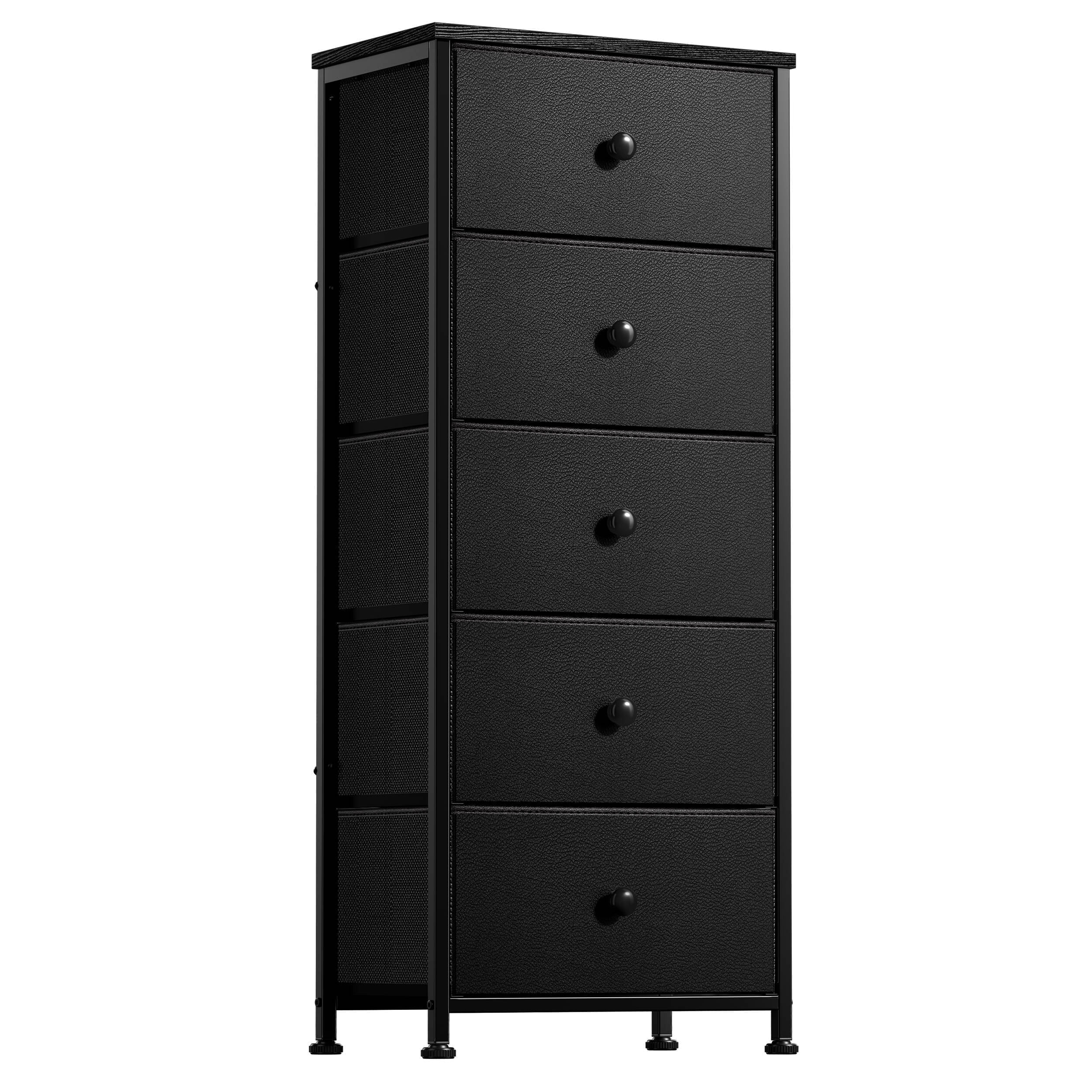 GUNAITO 5 Drawer Dresser for Bedroom Tall Narrow Chest of Drawers Fabric Storage Dresser for Adults,Black