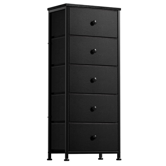 GUNAITO 5 Drawer Dresser for Bedroom Tall Narrow Chest of Drawers Fabric Storage Dresser for Adults,Black