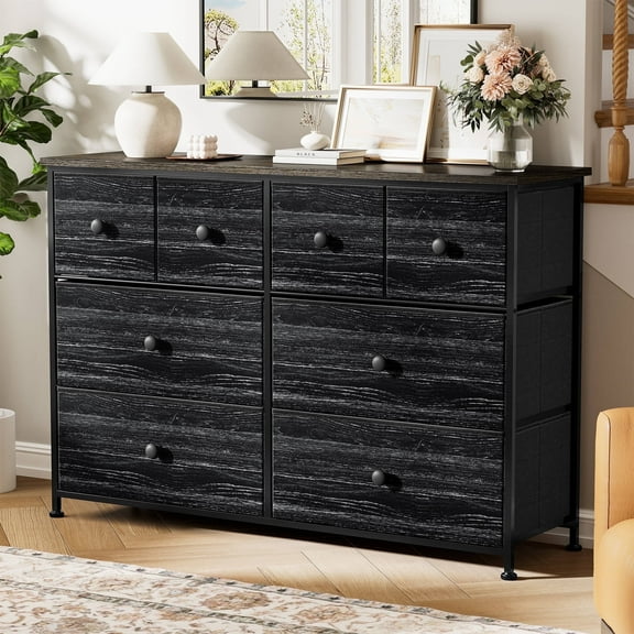 GUNAITO 8 Drawer Dresser for Bedroom Chest of Drawers Fabric Storage Bin,Deke Black
