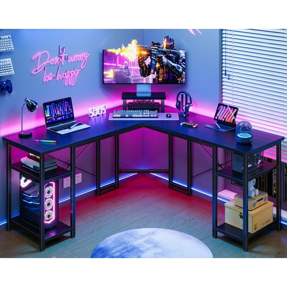 GUNAITO 61"L Shaped Computer Desk Office Desk with CPU Stand,Reversible Gaming Desk,Modern Corner Computer Desk with 4-Tier Shelf for Home Office