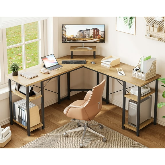 GUNAITO 61"L Shaped Computer Desk Office Desk with CPU Stand,Reversible Gaming Desk,Modern Corner Computer Desk with 4-Tier Shelf for Home Office