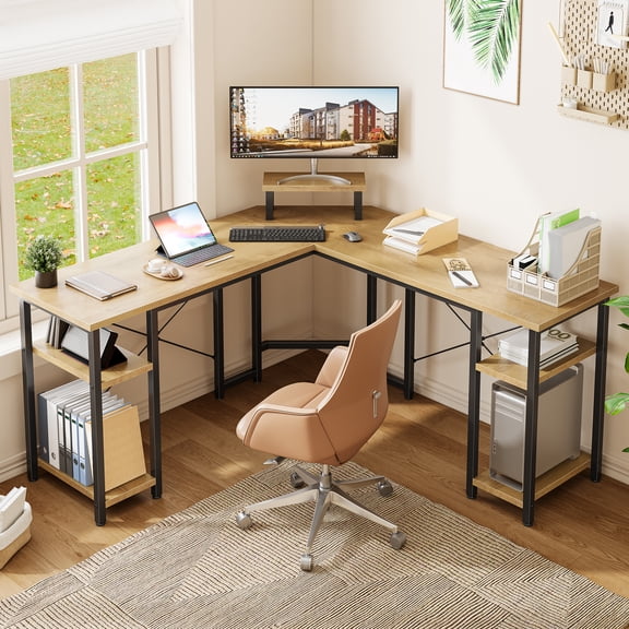 GUNAITO 61"L Shaped Computer Desk Office Desk with CPU Stand,Reversible Gaming Desk,Modern Corner Computer Desk with 4-Tier Shelf for Home Office