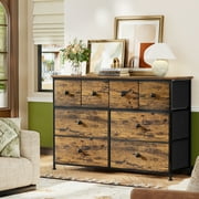 GUNAITO Dresser for Bedroom 8 Drawers Dresser Fabric Dresser Chest of Closets Storage Units Organizer Tower Steel Frame Wooden Top Living Room (Rustic Brown)