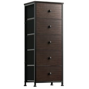 GUNAITO Dressers for Bedroom 5 Drawers Tall Dresser for Bedroom Faux Leather Chest of Drawers Wooden Top Fabric Drawer Rustic Brown RZP5R1