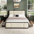 thumbnail image 1 of GUNAITO King Bed Frame with 2 Storage Drawers, Platform Bed with Velvet Upholstered Headboard, Modern Bed Frame with Charging Station & USB Port, Beige, 1 of 1