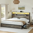 thumbnail image 1 of GUNAITO King Bed Frame with 2 Drawers and 3-Tier Storage Headboard Platform Bed Frame with LED Lights Charging Station Gray, 1 of 8