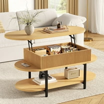 GUNAITO Lift Top Coffee Table with Storage, Modern Farmhouse Center Table with Shelf 2 Tier for Living Room, Natural