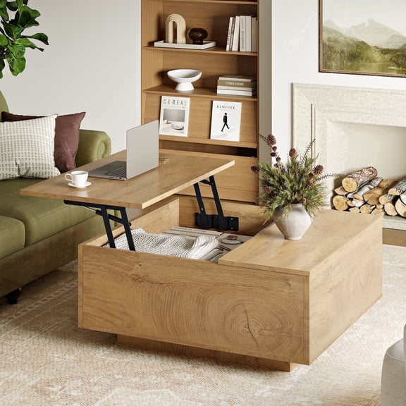 GUNAITO Lift Top Coffee Table with Storage, Square coffee table and modern Farmhouse Center Table for Living Room, Natural wood color