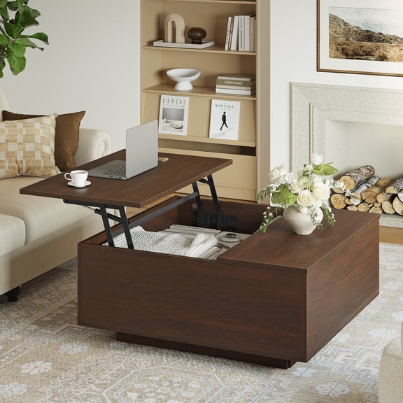 GUNAITO Lift Top Coffee Table with Storage, Square Coffee Table and modern Farmhouse Centre Table for Living Room, Walnut
