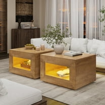 GUNAITO Lift Top Coffee Table with Storage, Wooden Convertible Coffee Table with LED Lights for Living Room, Square Center Table, Natural wood