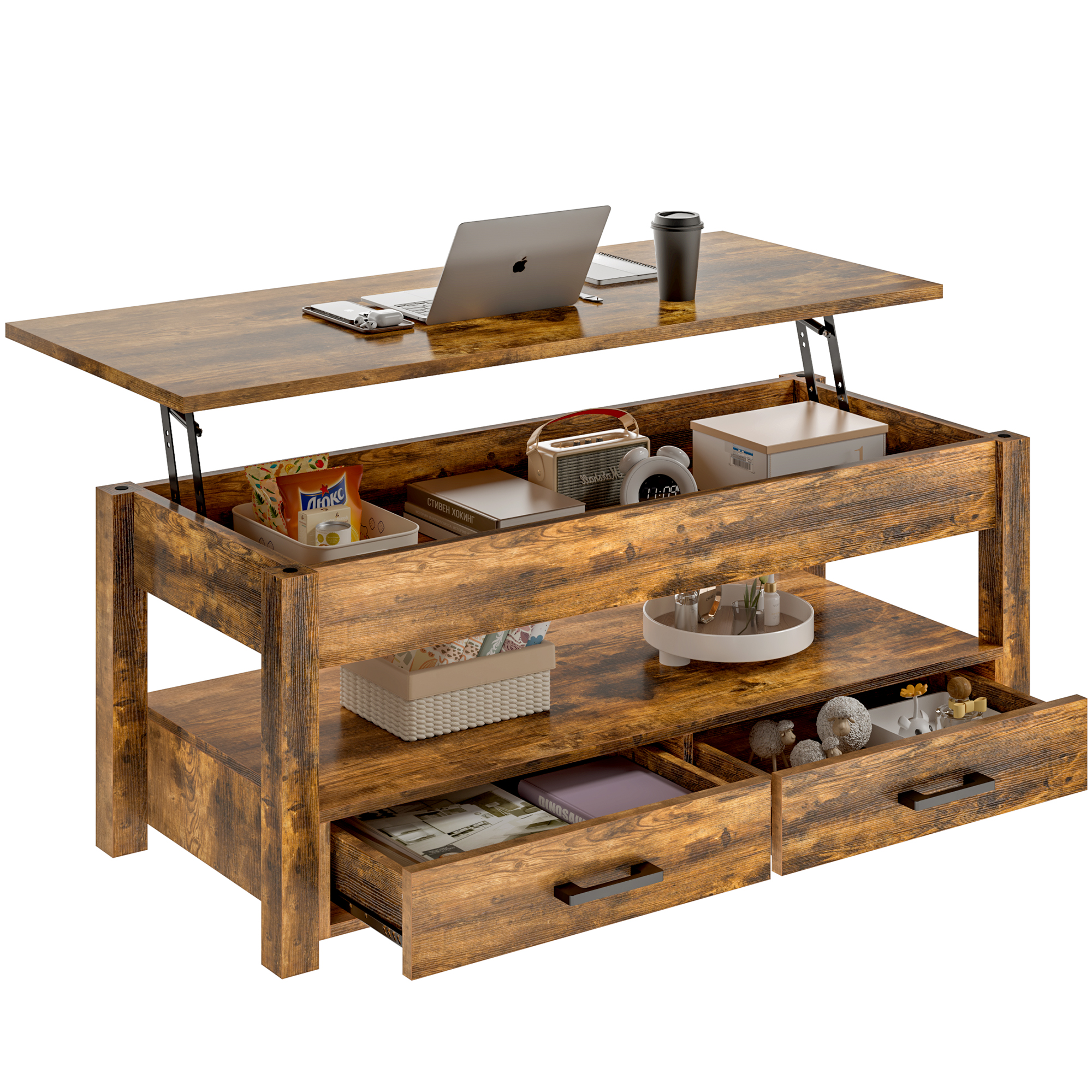 Sauder Cannery Bridge Lift Top Coffee Table with Storage and Shelf