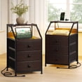 thumbnail image 1 of GUNAITO Led Nightstand Set of 2 with Charging Station Side Table with 3 Drawers End Table with Open Shelf Bedside Table with USB Ports and Outlets Nightstand for Bedroom,Brown, 1 of 11
