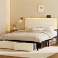 thumbnail image 1 of GUNAITO Queen Bed Frame with 2 Drawers, Upholstered Platform Bed with Charging Station and LED, No Box Spring Needed, Beige, 1 of 9