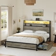 thumbnail image 1 of GUNAITO Queen Bed Frame with 2 Drawers Headboard Platform Bed Frame with LED Lights Charging Station Gray, 1 of 7