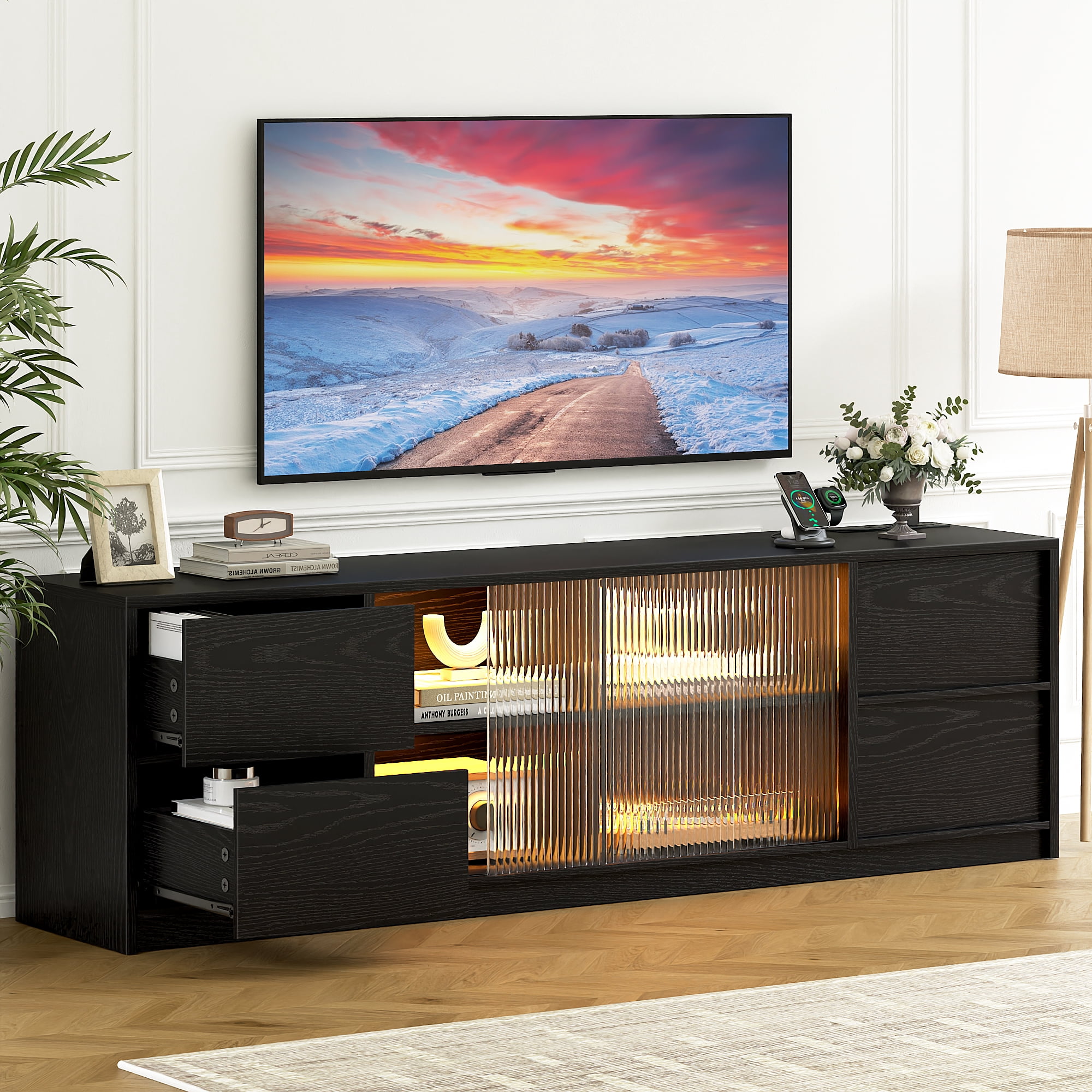 Nathan James Izsak Walnut Media Console, TV Stand Cabinet with