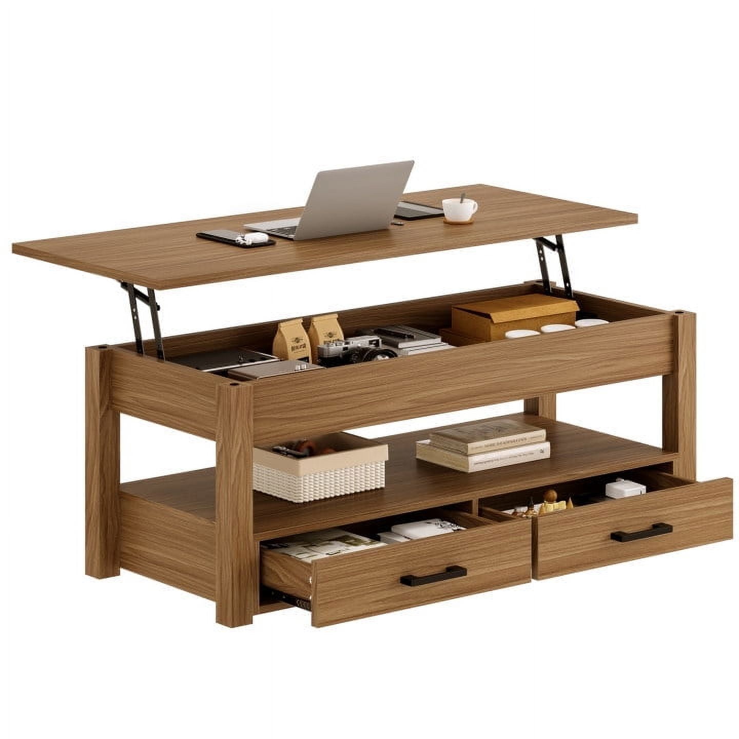 DOVEAID Lift Top Coffee Table with 2 Drawers, Wood