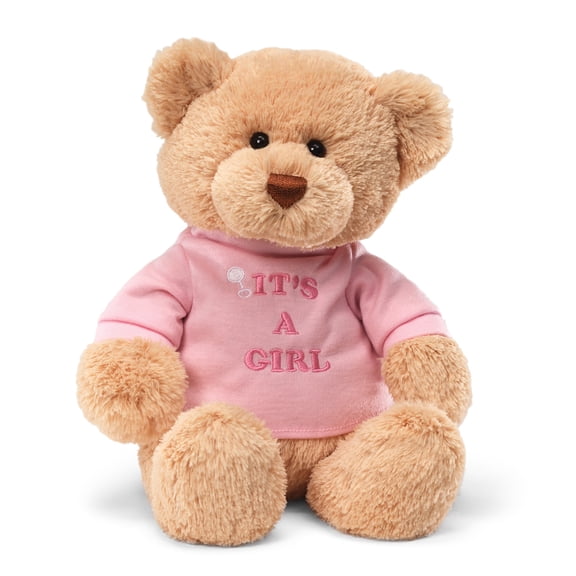 GUND Its a Girl Message Bear with Pink T-Shirt, Teddy Bear Stuffed Animal for Ages 1 and Up, Brown, 12