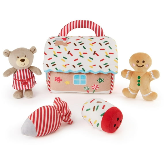 GUND Baby Play Soft Collection, My First Gingerbread House 5-Piece Playset with Rattle, Squeaker and Crinkle Plush Toys, Sensory Toy for Babies, 7.5