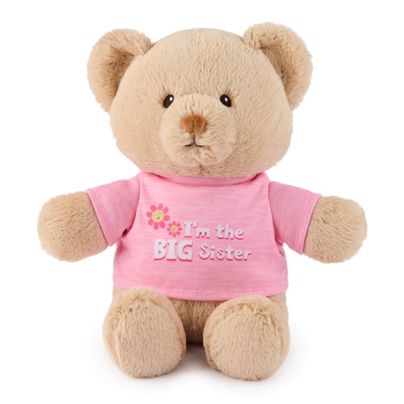 GUND I'm the Big Sister Sustainable Message Bear with Pink T-Shirt, Teddy Bear Made from 100% Recycled Materials for Ages 1 and Up, Tan, 12