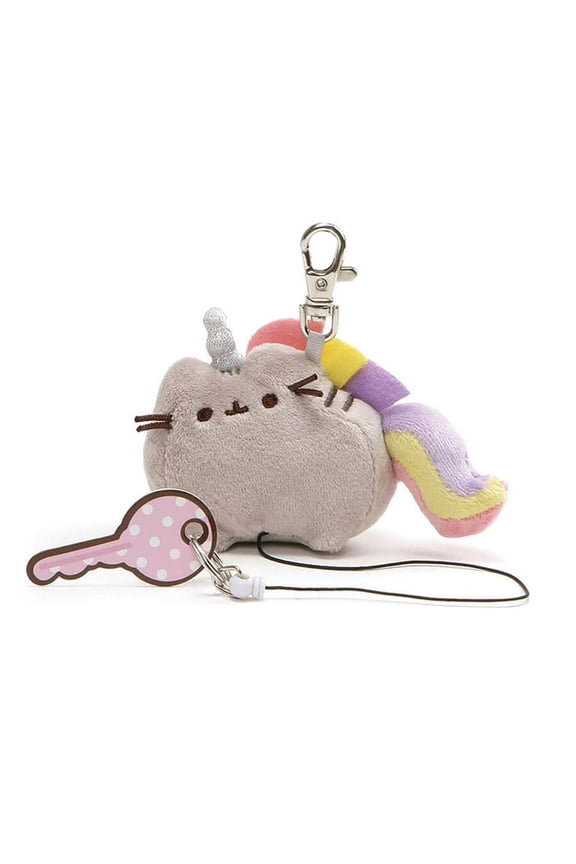 Pusheenicorn Cat Stuffed Animal Plush Retractable Keychain, Gray, 3"