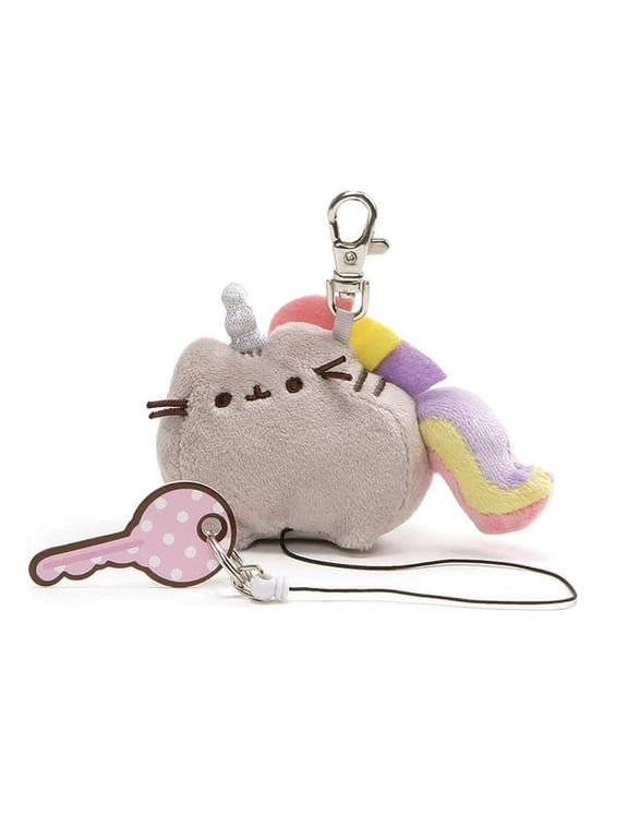Pusheenicorn Cat Stuffed Animal Plush Retractable Keychain, Gray, 3"