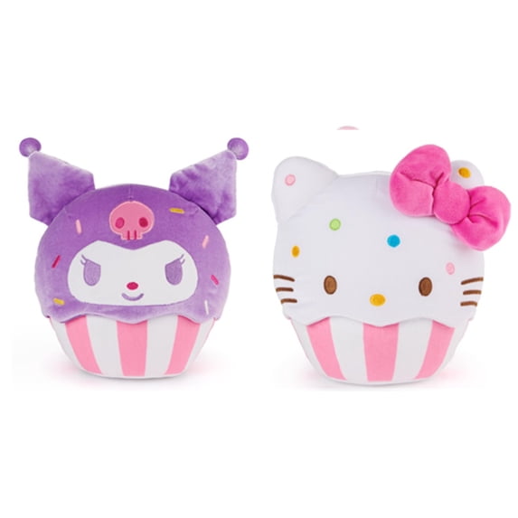 GUND Sanrio Cupcake Plush Toy Bundle, 8" Hello Kitty and Kuromi