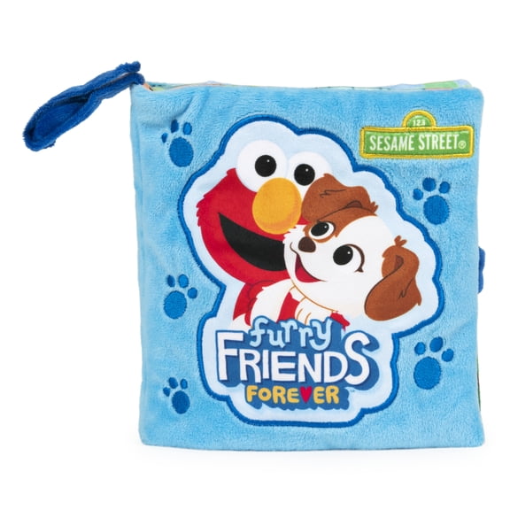 GUND Sesame Street Furry Friends Forever Soft Book, Premium Plush Sensory Toy for Ages 1 and Up, Blue, 6