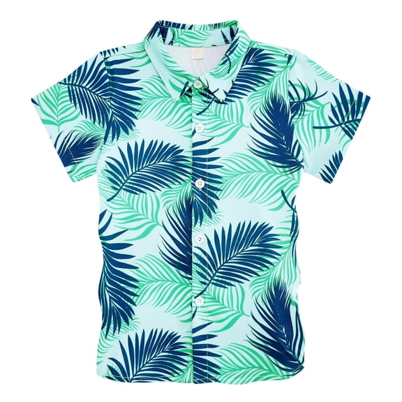 GUNIA Boys Hawaiian Shirt Short Sleeve Casual Button Down Kids Beach Vacation Shirts Tropical Summer Tops 4-14 Years Light Blue