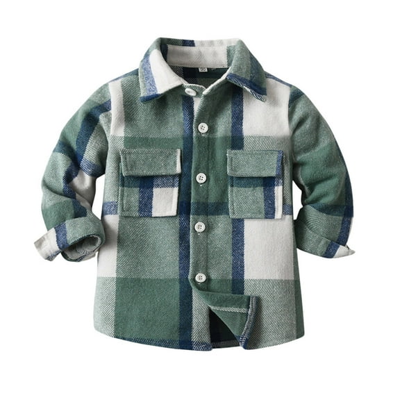 GUNIA Boys Long Sleeve Plaid Shirt Button Down Shirts Casual Classic Stylish T-Shirt Tops Coat Jacket Outerwear For Boys And Girls 3-8 Years Green