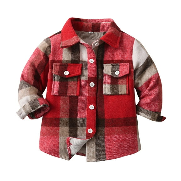 GUNIA Boys Long Sleeve Plaid Shirt Button Down Shirts Casual Classic Stylish T-Shirt Tops Coat Jacket Outerwear For Boys And Girls 3-8 Years Red