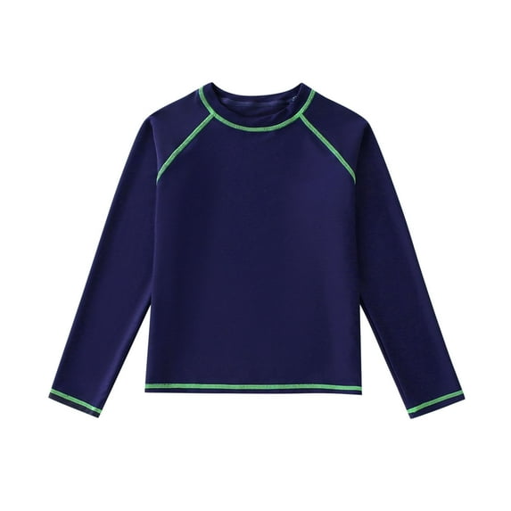 GUNIA Boys Swim Shirt Quick Dry Rash Guard Kids Toddler Boys Long Sleeve Shirts Solid Color Crewneck Casual Basic Active Tops Tee Tunic T-Shirt 5-14 Years Navy