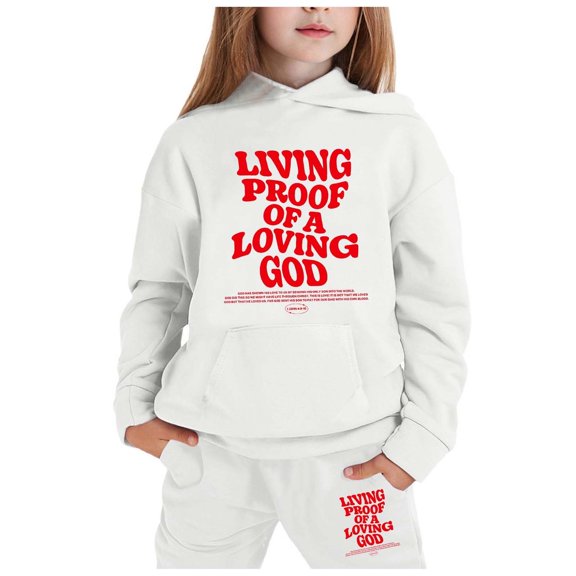 GUNIA Girls 2 Piece Outfits Hoodie Sweatsuit Sets Children Long Sleeved Hooded Set Tracksuit Sweatshirt And Sweatpants Joggers Set White 3-4 Years