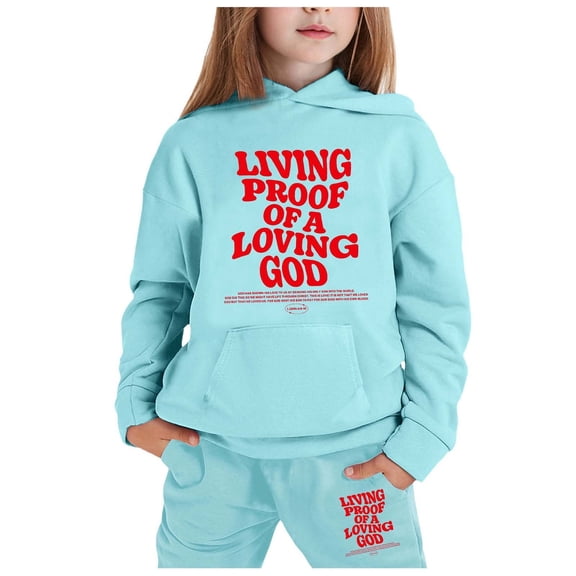 GUNIA Girls 2 Piece Outfits Hoodie Sweatsuit Sets Children Long Sleeved Hooded Set Tracksuit Sweatshirt And Sweatpants Joggers Set Light Blue 3-4 Years