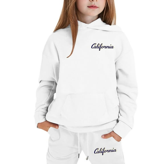 GUNIA Girls 2 Piece Outfits Hoodie Sweatsuit Sets Letter Print Tracksuit Casual Pullover Pants Playwear Sweatshirt And Sweatpants Joggers Set White 7-8 Years