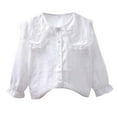 thumbnail image 1 of GUNIA Girls Long Sleeve Shirts Casual Cute Graphic Crewneck Basic Elegant Ruffled Button Down Shirts Kids Spring Fall Tops Toddler Tees White 5-6 Years, 1 of 3