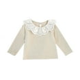thumbnail image 1 of GUNIA Girls Long Sleeve Shirts Casual Cute Graphic Crewneck Ribbed Knit Kids Spring Fall Tops Toddler Tees Beige 4-5 Years, 1 of 9