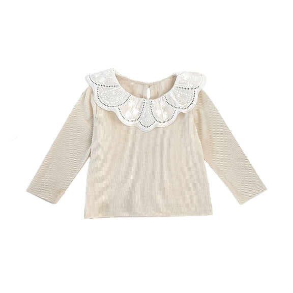 GUNIA Girls Long Sleeve Shirts Casual Cute Graphic Crewneck Ribbed Knit Kids Spring Fall Tops Toddler Tees Beige 4-5 Years