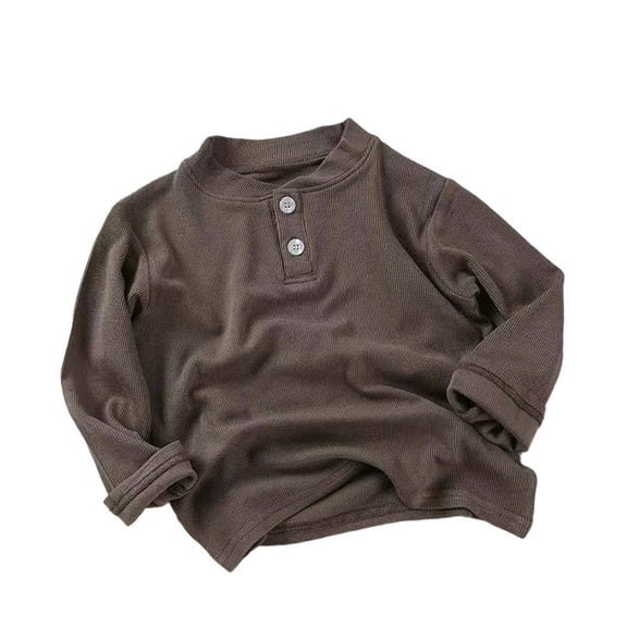 GUNIA Girls Long Sleeve Shirts Casual Solid Color Crewneck Basic Kids Spring Fall Tops Toddler Tees Coffee 6-9 Months