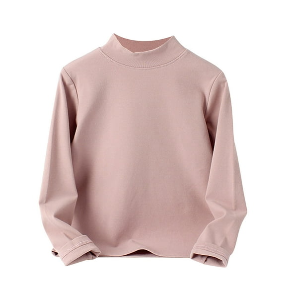 GUNIA Girls Long Sleeve Shirts Casual Solid Color Turtleneck Basic Kids Spring Fall Tops Toddler Tees Pink 7-8 Years