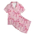 thumbnail image 1 of GUNIA Girls Satin Pajamas Set Bow Pajama Silk Button Down Heart Graphic Short Sleeve Tops Shorts Set Cozy 2 Piece Pjs Loungewear Sleepwear Girls Satin Pajamas Set Pink, 1 of 4