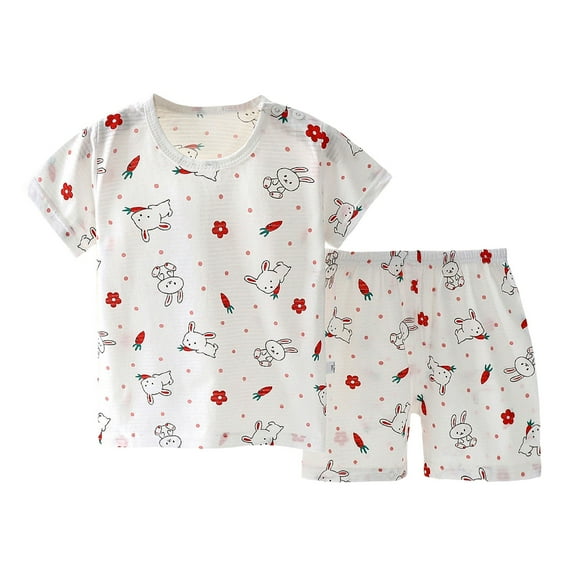 GUNIA Kid Toddler Boy Clothes Summer Outfits Girls Short Sleeve Clothing Cartoon Prints Tops Shorts Boys Outfit Set Red 2-3 Years