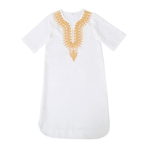 GUNIA Kids African Classic Dashiki Casual Loose Shirt Gown Boys Girls 1-6 Years White