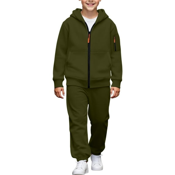 GUNIA Kids Boy's Active Tracksuits Sets Casual Solid Color Outfits Two Piece Comfortable Daily Wear Soft Toddler Loungewear Top Shorts Boys Sweatsuits Army Green 4-5 Years