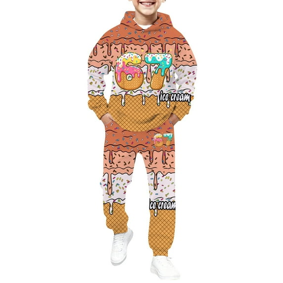 GUNIA Kids Boy's Active Tracksuits Sets Ice Cream Print Sweatsuit 2Pcs Clothing Sets Cute Preppy Baseball Hoodie Pants Boys Sweatsuits Orange 4-5 Years