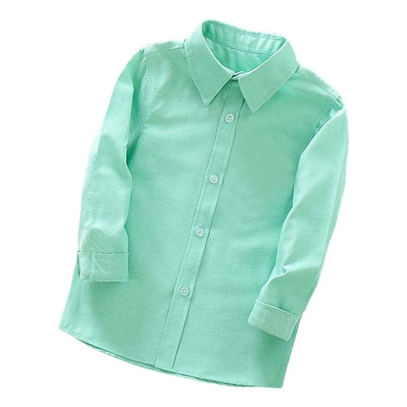 GUNIA Kids Toddler Boys Long Sleeve Polo Shirts Button Down Casual Performance Lapel School Uniform Shirt Tops 3-16 Years Green