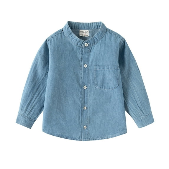 GUNIA Kids Toddler Boys Long Sleeve Shirts Solid Color Lapel Casual Basic Denim Button Down Shirt 12M-6Y Light Blue