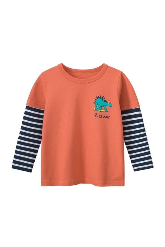 Kids Toddler Boys Long Sleeve Shirts Stripes Color Block Crewneck Casual Basic Active Tops Tee Tunic T-Shirt 12M-7Y Orange
